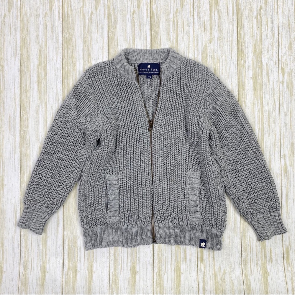 Baby Cottons Gray Knit Zip Front Cardigan Sweater